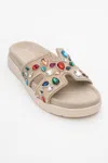 Forever & Always Shoes Denilla Leather Embellished Slide Sandal In Multi