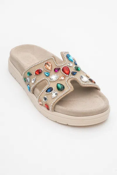 FOREVER & ALWAYS SHOES DENILLA LEATHER EMBELLISHED SLIDE SANDAL (WOMEN)