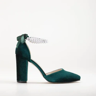 Forever & Always Shoes Denise Wedding Heels With Pearls In Emerald Green