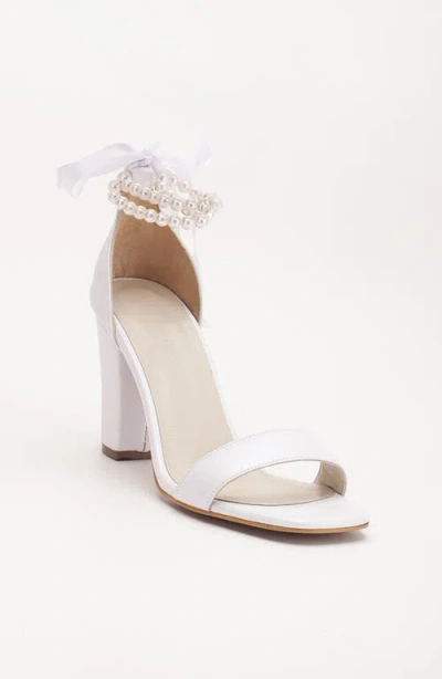 Forever & Always Shoes Dina Block Heel Leather Sandals With Pearls