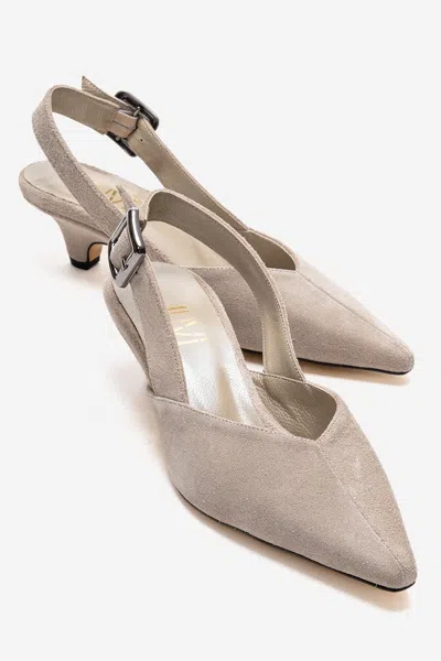 Forever & Always Shoes Dioris Leather Slingback Kitten Heel Pump In Beige