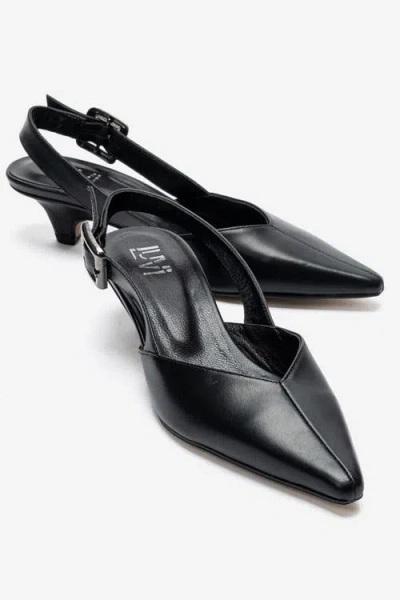 Forever & Always Shoes Dioris Leather Slingback Kitten Heel Pump In Black