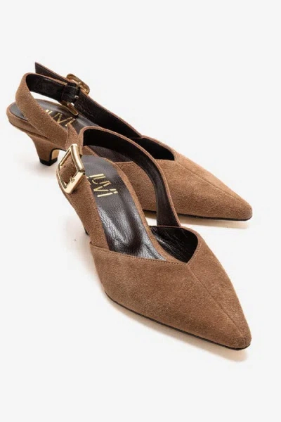 Forever & Always Shoes Dioris Leather Slingback Kitten Heel Pump In Brown