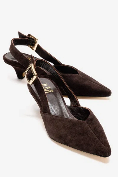 Forever & Always Shoes Dioris Leather Slingback Kitten Heel Pump In Brown