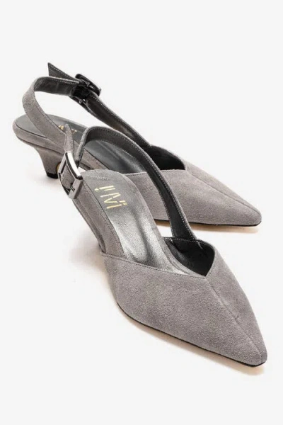 Forever & Always Shoes Dioris Leather Slingback Kitten Heel Pump In Gray