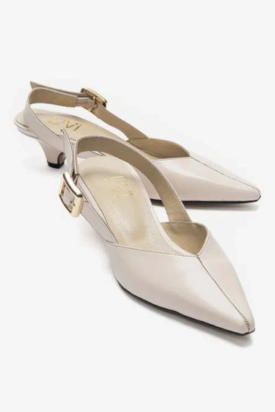 Forever & Always Shoes Dioris Leather Slingback Kitten Heel Pump In White