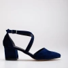 Forever & Always Shoes Dolly Low Block Heel Pumps In Dark Blue Suede