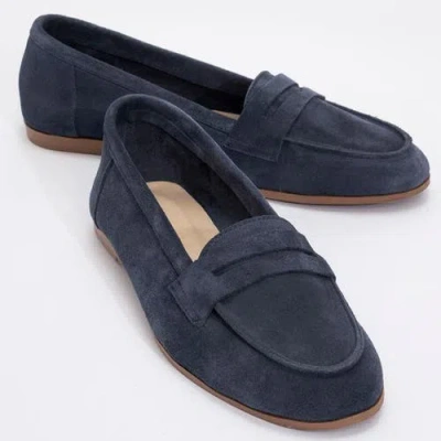 Forever & Always Shoes Dorothy Leather Loafer In Navy Suede Leather