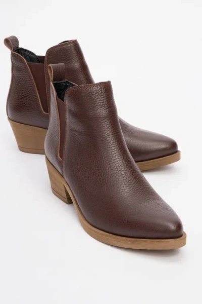 Forever & Always Shoes Dovena Leather Block Heel Ankle Boot In Brown