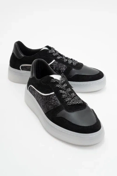 Forever & Always Shoes Felipe Glitter Leather Sneakers In Black