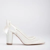 Forever & Always Shoes Fleur Lace Slingback Wedding Heels With Back Bow In Ivory