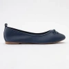 Forever & Always Shoes Florence Leather Ballerina Flats In Navy Blue Leather