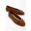 Forever & Always Shoes Freya Leather Ballerina Flats In Cognac Suede Leather