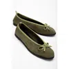Forever & Always Shoes Freya Leather Ballerina Flats In Khaki Suede Leather