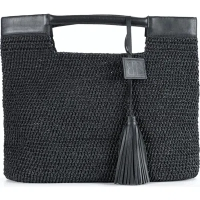 Forever & Always Shoes Gabriella Hand Woven Shoulder Bag With Leather Straps In Black