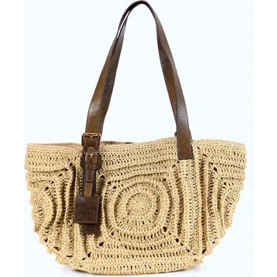 Forever & Always Shoes Giorgia Hand Woven Shoulder Bag With Leather Straps In Beige