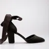 Forever & Always Shoes Gisele High Block Heels With Ribbon In Olive Green Velvet