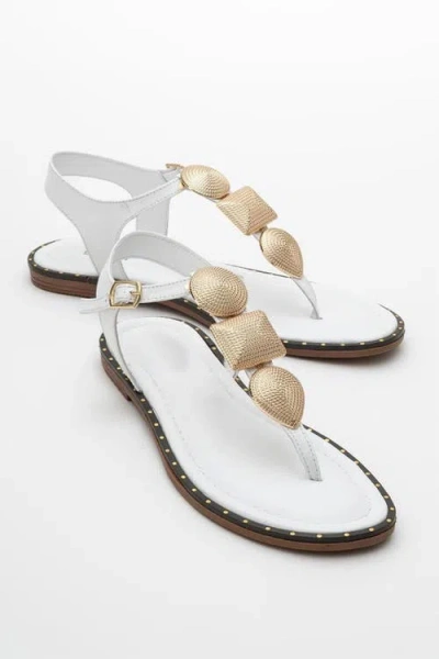 Forever & Always Shoes Giulia Leather Flat Sandal In White