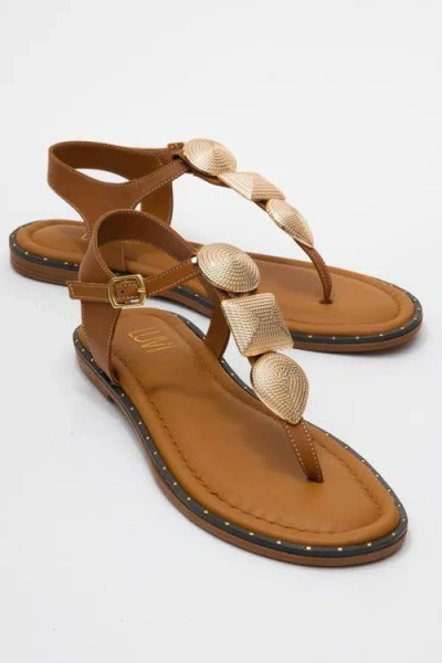 Forever & Always Shoes Giulia Leather Flat Sandal In Brown