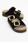 Forever & Always Shoes Harbor Suede Leather Two-strap Sandal (women) In Black