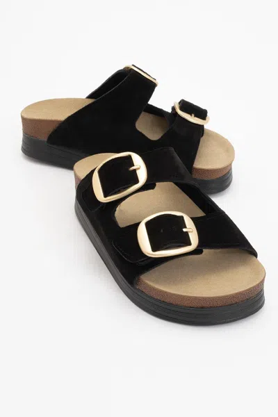 Forever & Always Shoes Harbor Suede Leather Two-strap Sandal (women) In Black