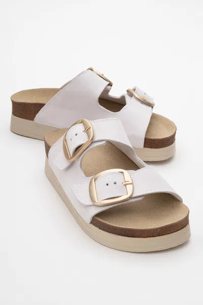 Forever & Always Shoes Harbor Suede Leather Two-strap Sandal (women) In White