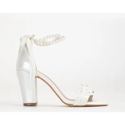 Forever & Always Shoes Helene Lace Bridal Heeled Sandals With Pearls In Ivory