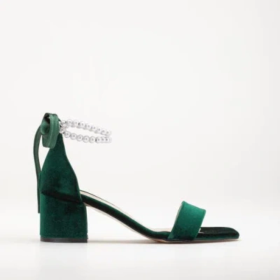 Forever & Always Shoes Women's Illy - Green Velvet Sandals With Pearls In Emerald Green