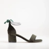 Forever & Always Shoes Women's Illy - Olive Green Velvet Sandals With Pearls
