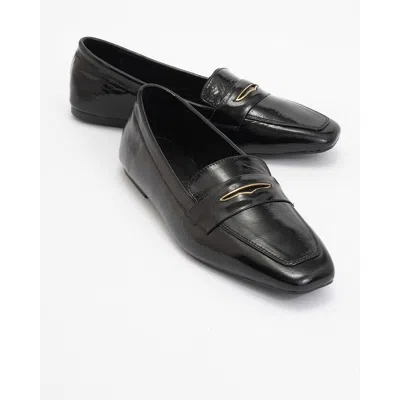 Forever & Always Shoes Iridessa Leather Flat Loafers In Black Patent Leather