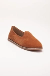 Forever & Always Shoes Istanbul Suede Leather Slip On Flats In Cognac Suede Leather