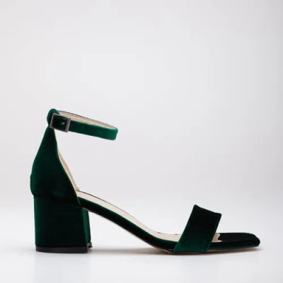 Forever & Always Shoes Women's Iva - Green Velvet Low Heel Sandals In Emerald Green Velvet