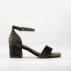Forever & Always Shoes Women's Hera - Olive Green Velvet Low Heel Sandals With Ribbon