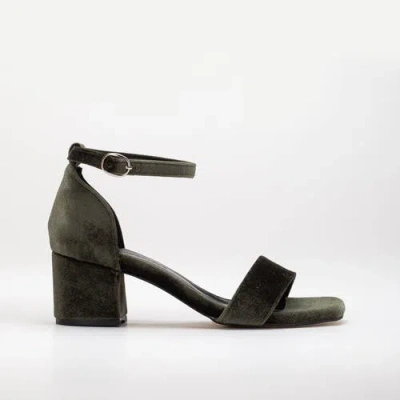 Forever & Always Shoes Women's Hera - Olive Green Velvet Low Heel Sandals With Ribbon