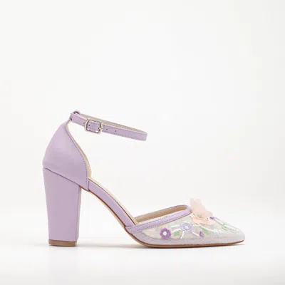 Forever & Always Shoes Ivy 3d Floral Lace High Heels In Lavender
