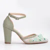 Forever & Always Shoes Ivy 3d Floral Lace High Heels In Sage Green