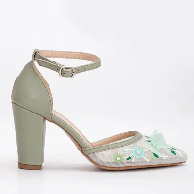 Forever & Always Shoes Ivy 3d Floral Lace High Heels In Sage Green