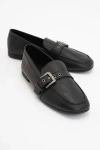 Forever & Always Shoes Jade Leather Flat Loafers In Black Leather
