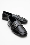 Forever & Always Shoes Jade Leather Flat Loafers In Black Patent Leather