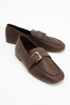 Forever & Always Shoes Jade Leather Flat Loafers In Brown Leather