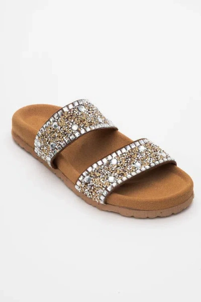 Forever & Always Shoes Jamie Leather Double Strap Slide Sandal With Stones
