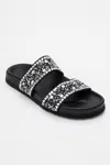 Forever & Always Shoes Jamie Leather Double Strap Slide Sandal With Stones In Black