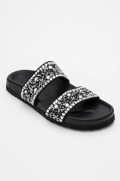 FOREVER & ALWAYS SHOES JAMIE LEATHER DOUBLE STRAP SLIDE SANDAL WITH STONES