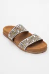 Forever & Always Shoes Jamie Leather Double Strap Slide Sandal With Stones In Multi