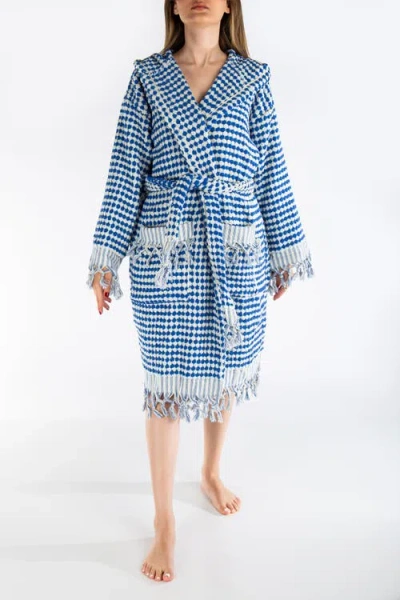 Forever & Always Shoes Janice Organic Cotton Handwoven Bubble Bathrobe In Blue