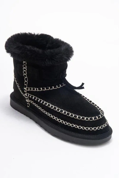 Forever & Always Shoes Jorel Leather Fur Lined Ankle Boot In Black