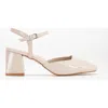 Forever & Always Shoes Kayla Block Heel Pumps In Beige Patent Faux Leather