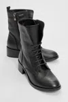 Forever & Always Shoes Lana Leather Block Heel Boot In Black