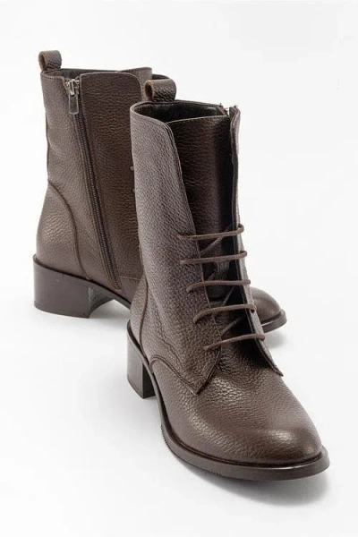 Forever & Always Shoes Lana Leather Block Heel Boot In Brown