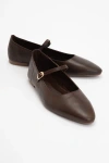 Forever & Always Shoes Lara Leather Mary Jane Flats In Brown Leather